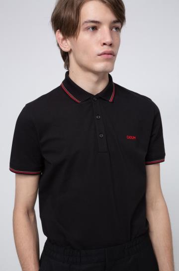 Koszulki Polo HUGO Slim Fit Czarne Męskie (Pl82102)